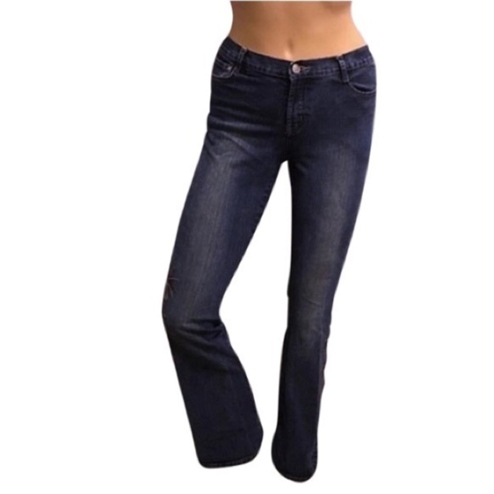 Fast Forward Embroidered Flare Jeans Dark Wash Boho Denim Women’s 28x31 - Picture 6 of 9